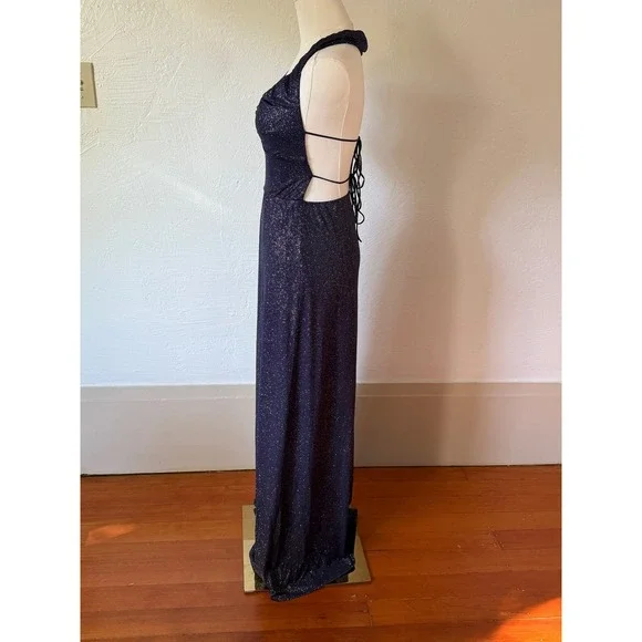 Lucy In The Sky Maxi Dress Halter Neck Sparkly Evening Party Navy Size M - Picture 8 of 10